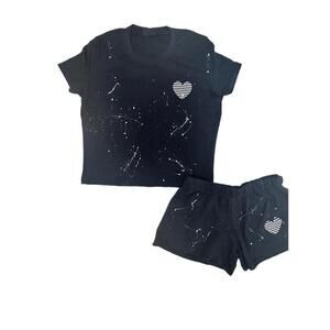 NEW FIREHOUSE girl's heart splatter short set in black